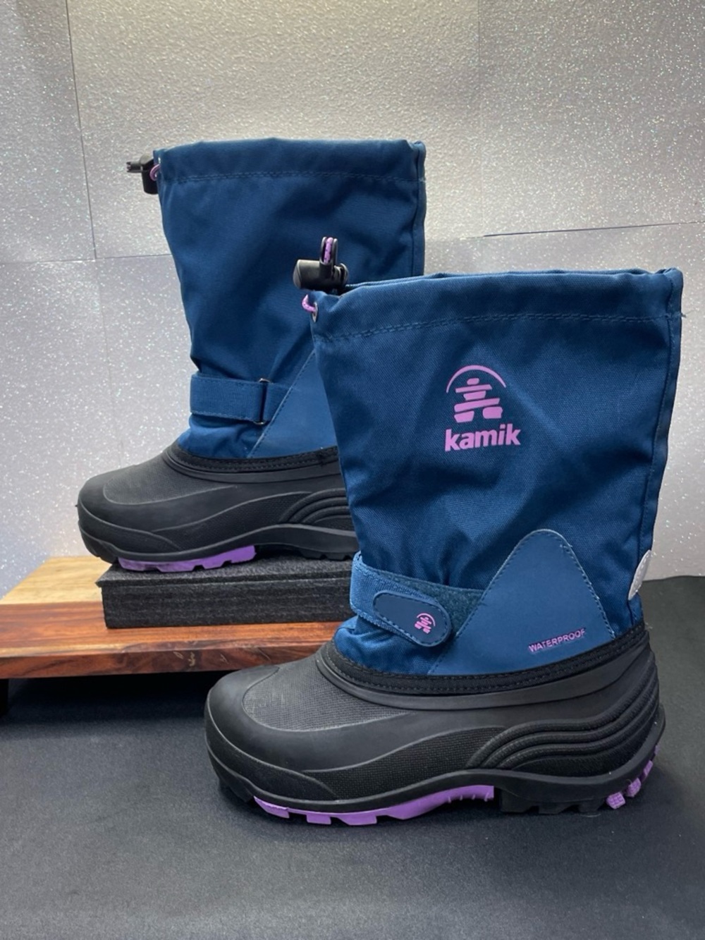 Kamik Navy and Purple Kids Waterproof Snow Boots